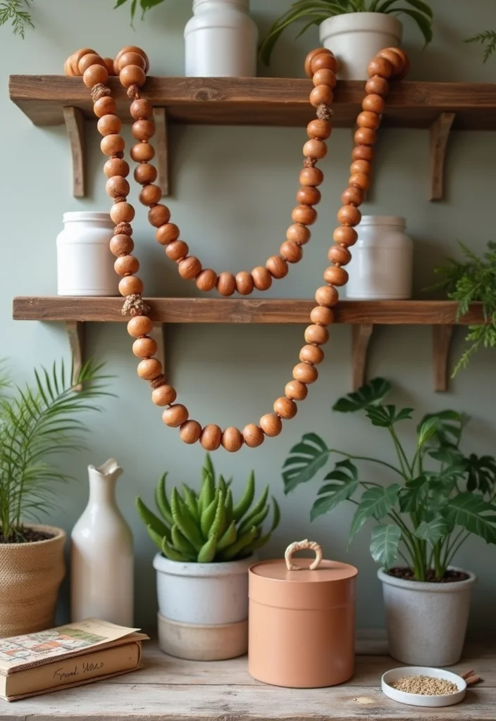 12 Wood Wall Decor Ideas for Natural Warm Texture - 10. Wooden Bead Garland