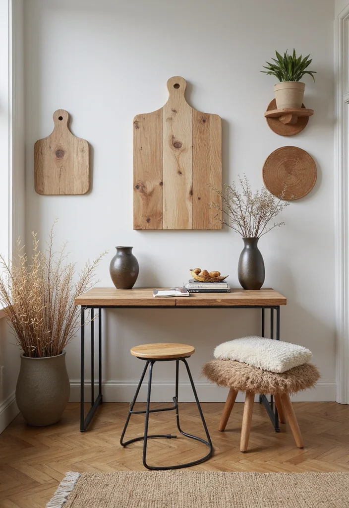 12 Wood Wall Decor Ideas for Natural Warm Texture - 12. Wood and Metal Combinations