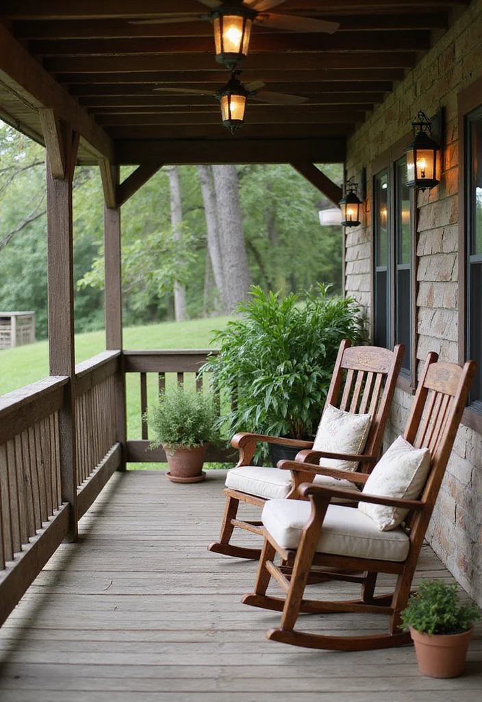 12 Wooden Front Porch Ideas for Warm Rustic Welcome - 1. Rustic Rocking Chairs