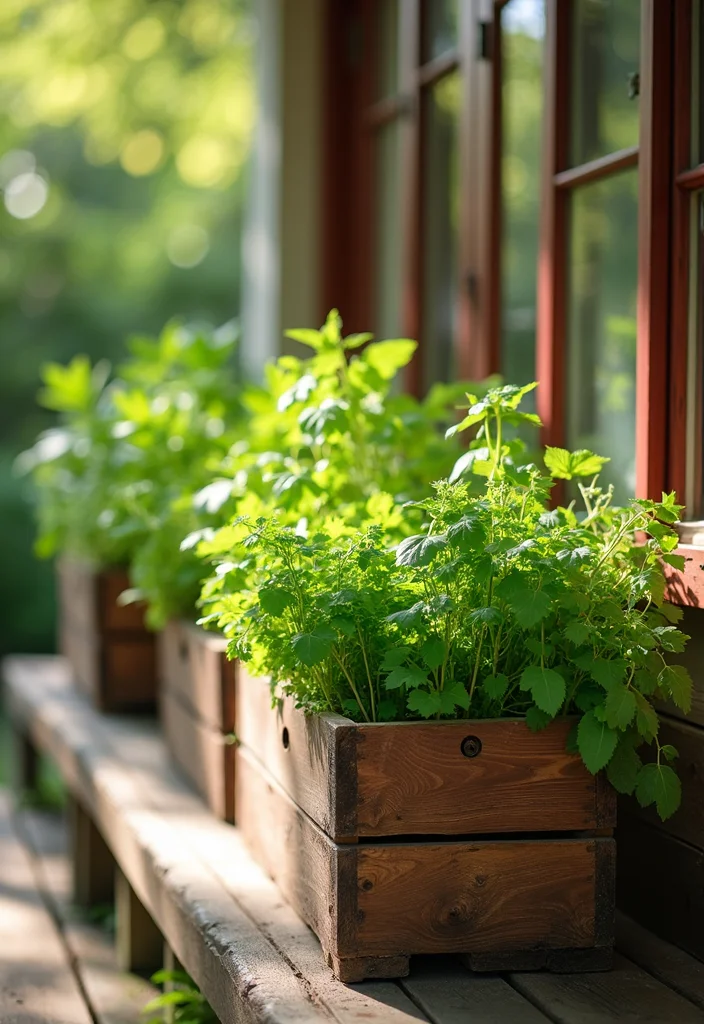12 Wooden Front Porch Ideas for Warm Rustic Welcome - 3. Wooden Planters with Herbs
