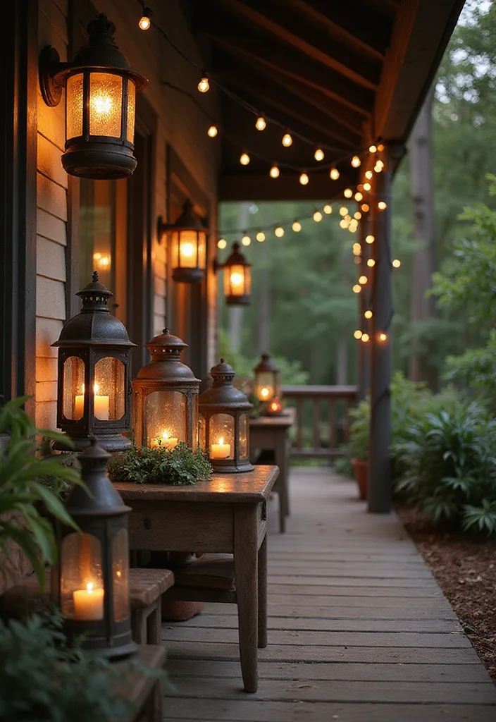 12 Wooden Front Porch Ideas for Warm Rustic Welcome - 4. Vintage Lanterns for Lighting
