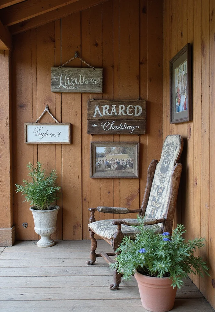 12 Wooden Front Porch Ideas for Warm Rustic Welcome - 7. Rustic Wall Art
