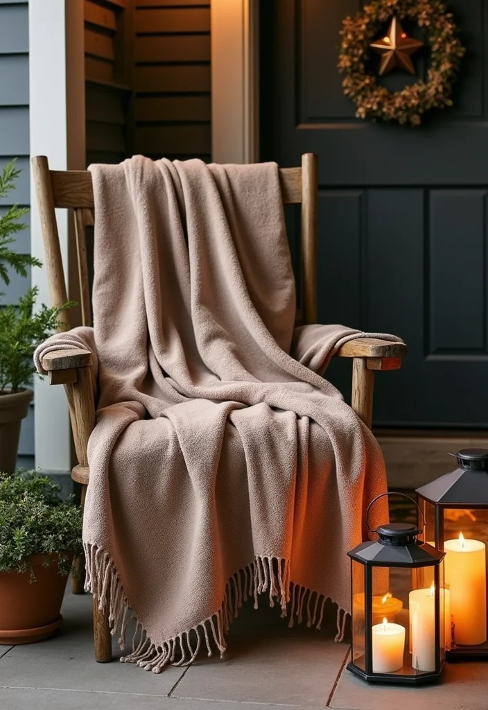 12 Wooden Front Porch Ideas for Warm Rustic Welcome - 9. Cozy Throw Blankets