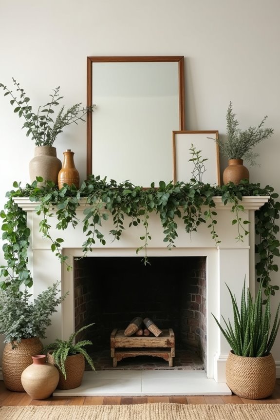 greenery around hearth balances textures