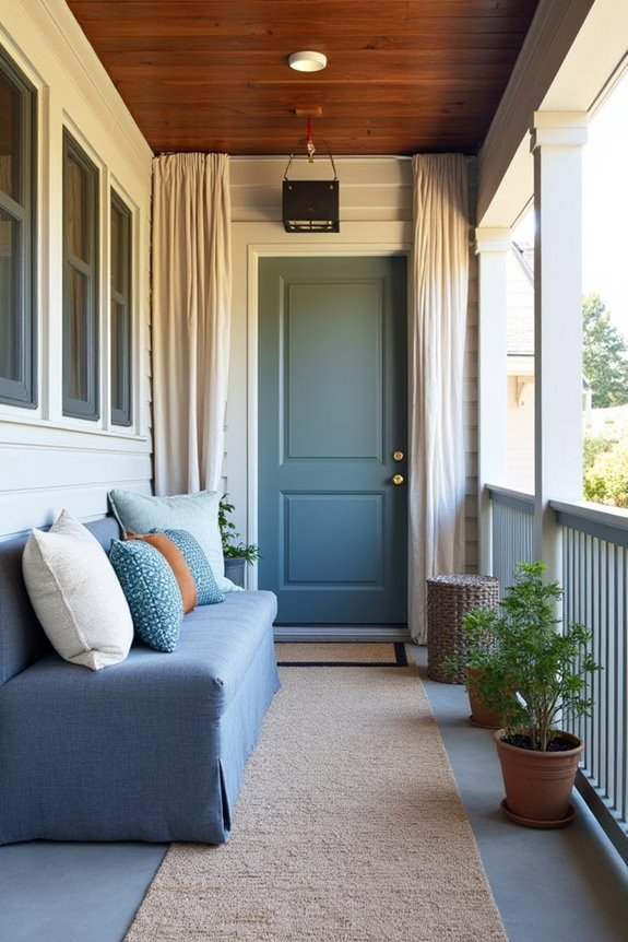 Space-Saving Ways to Decorate Your Narrow Front Porch 5 layered rugs define zones