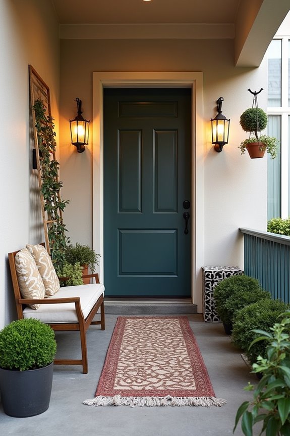 Space-Saving Ways to Decorate Your Narrow Front Porch 7 sunny yellow front door welcoming seasonal layered decor